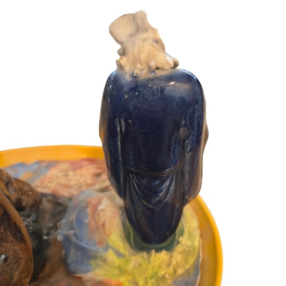 Vintage Chinese Shiwan Mud Man Sage Figurine Driftwood Pagoda Diorama Blue Glaze - Picture 4 of 12